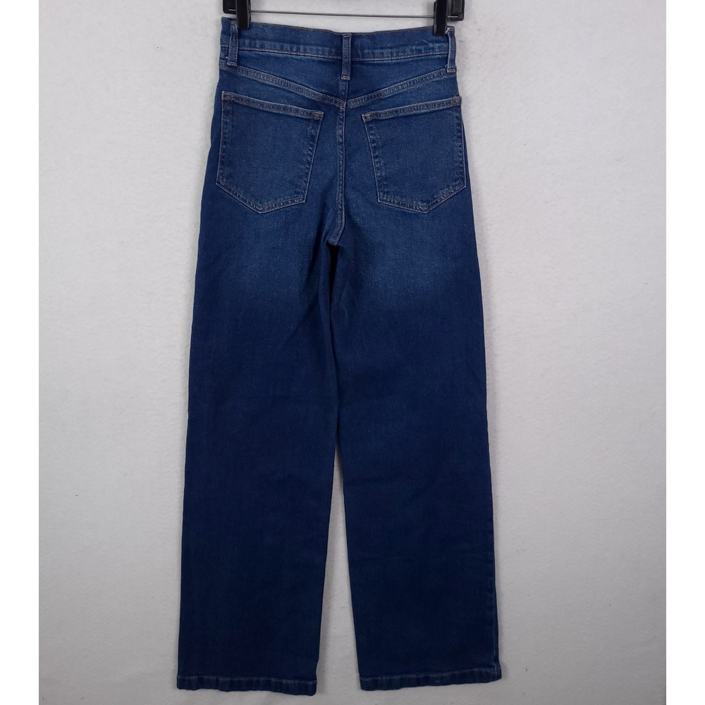 Gap High Rise Stride Jeans Womens 25/0 Tall Dark Blue Wide Leg Sustainable